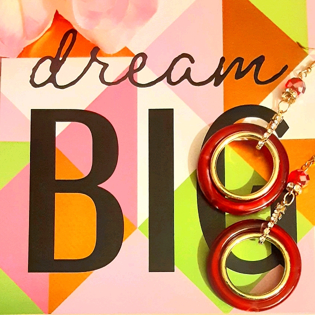 Pomegranate Red Lucite Rhinestone Earrings - Gold 10$